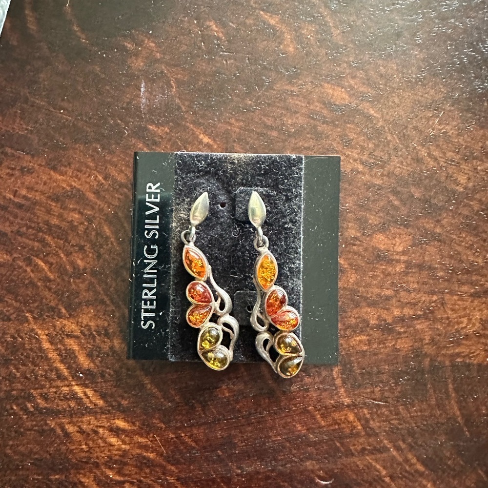 LAST CHANCE WEEKEND. Sterling Silver Multicolor Amber Earrings